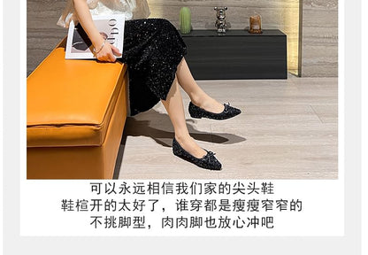 Ballerines à paillettes et bout pointu avec nœud