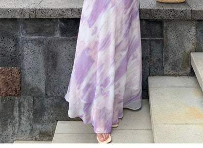 Robe longue d'été à volants et à motifs