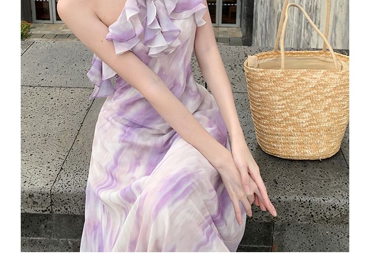 Robe longue d'été à volants et à motifs