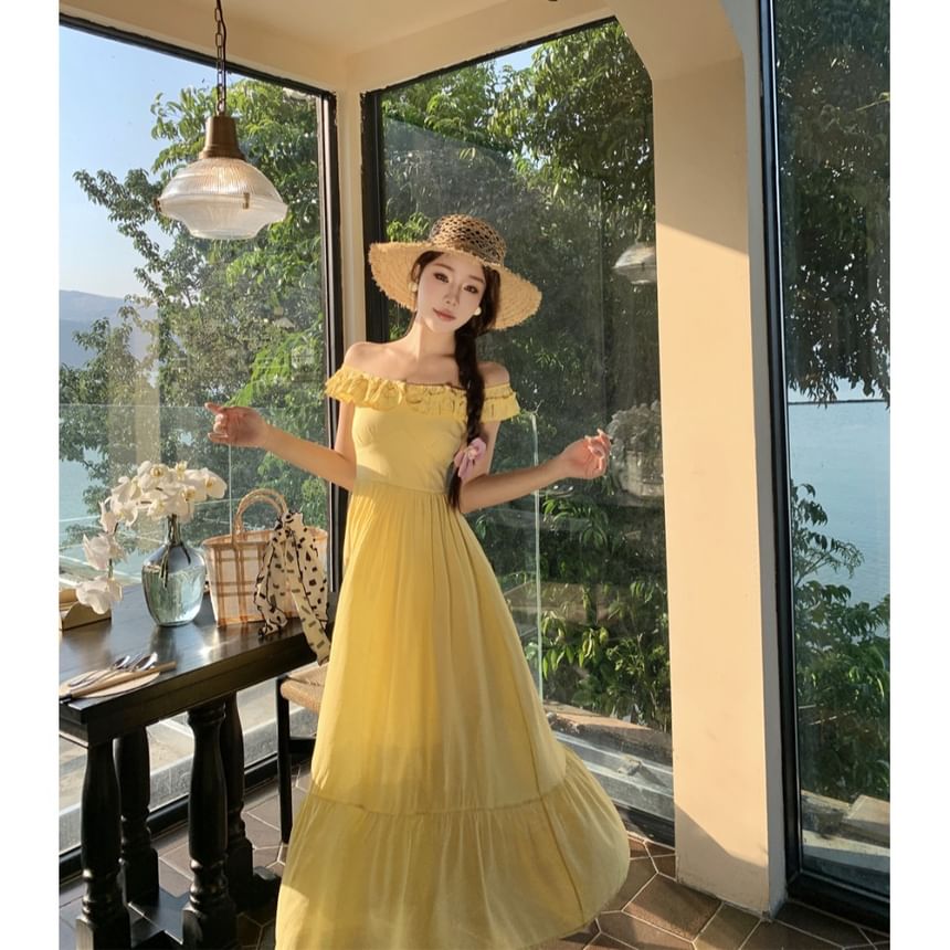 Robe longue unie à épaules dénudées