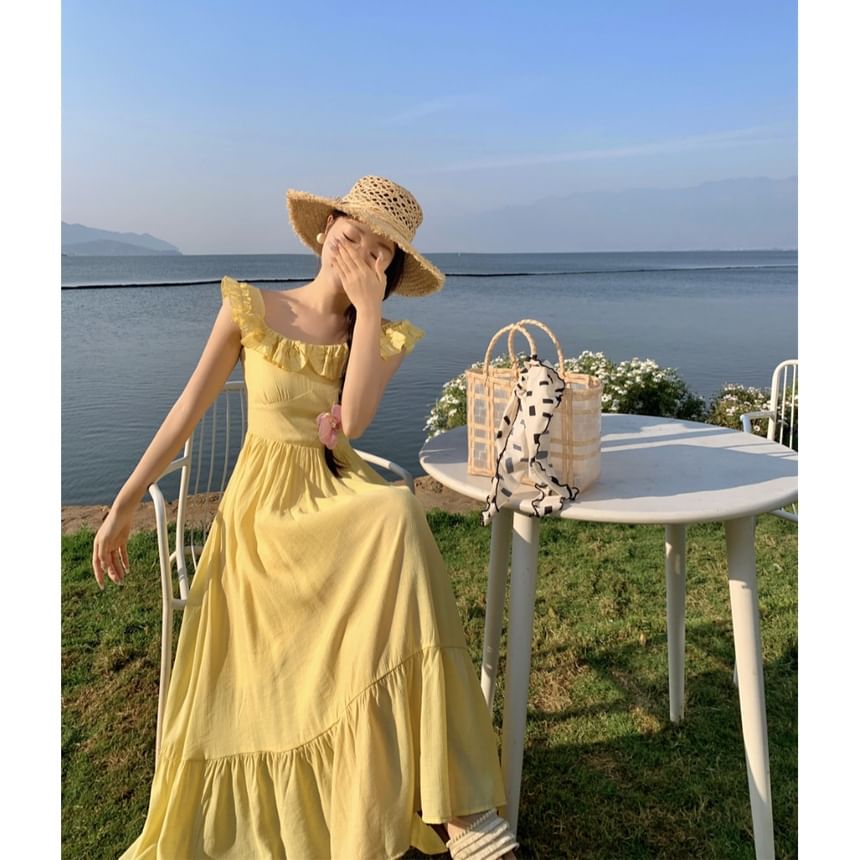 Robe longue unie à épaules dénudées