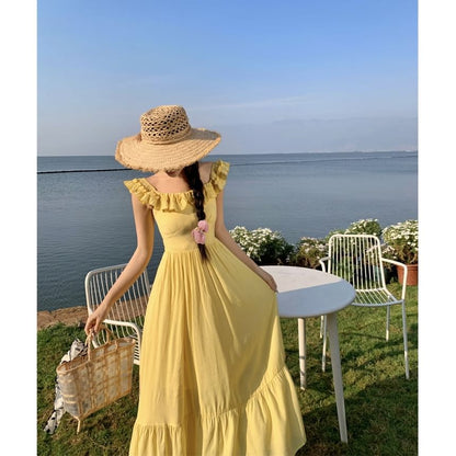 Robe longue unie à épaules dénudées