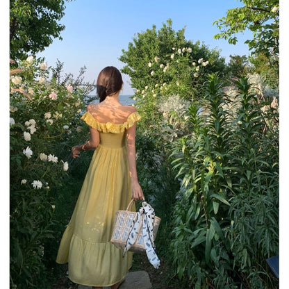 Robe longue unie à épaules dénudées