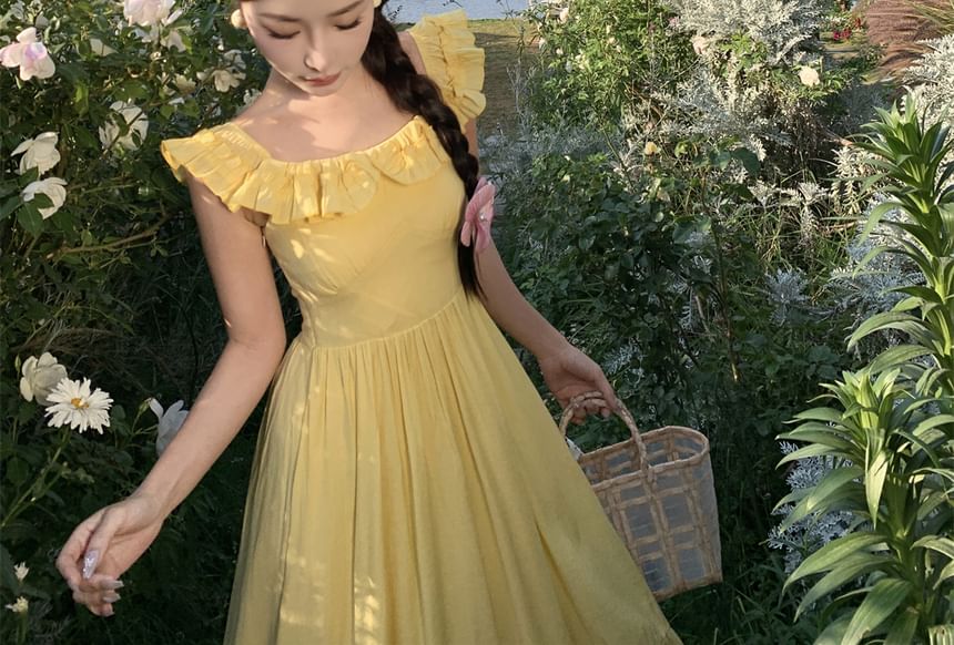 Robe longue unie à épaules dénudées