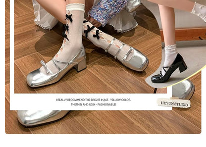 Chunky Jane Bow Pumps Strappy Heel Mary