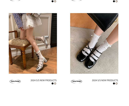 Chunky Jane Bow Pumps Strappy Heel Mary