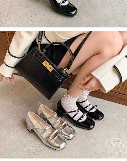 Chunky Jane Bow Pumps Strappy Heel Mary