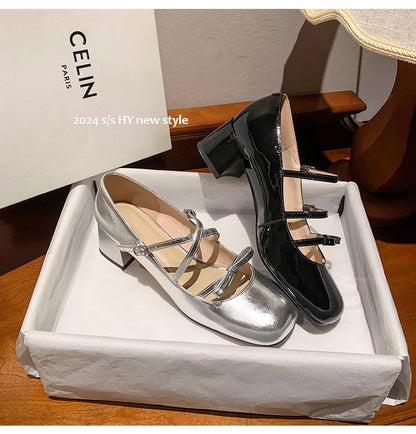 Chunky Jane Bow Pumps Strappy Heel Mary