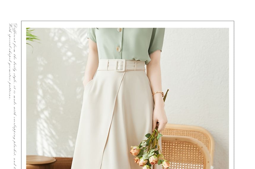 Jupe midi taille haute à volants unis A