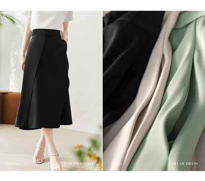 Jupe midi taille haute à volants unis A