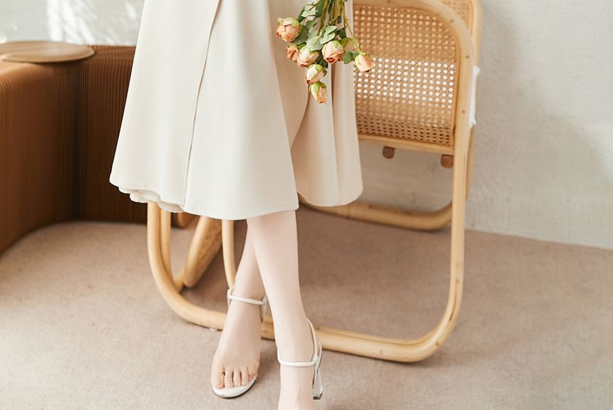 Jupe midi taille haute à volants unis A