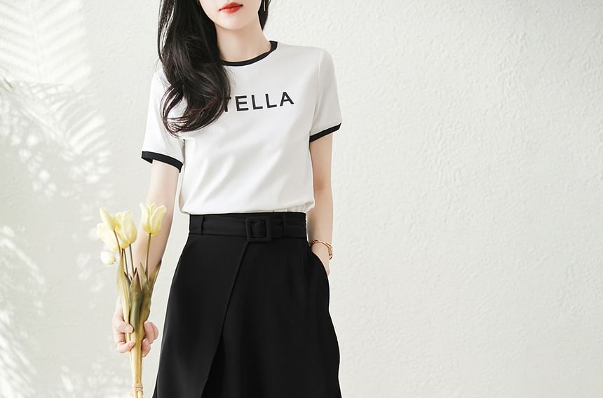 Jupe midi taille haute à volants unis A