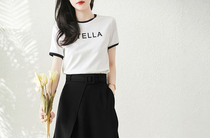 Jupe midi taille haute à volants unis A