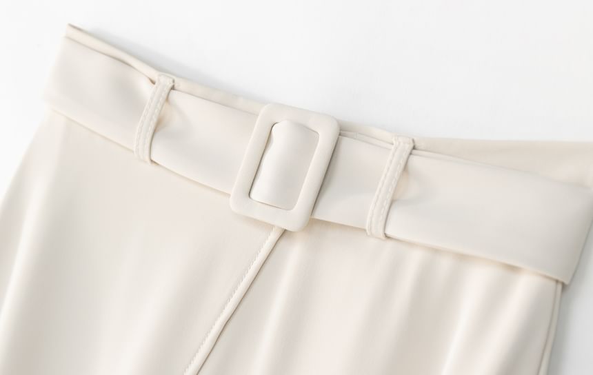 Jupe midi taille haute à volants unis A