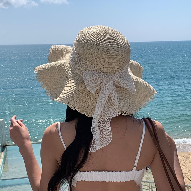 Lace Bow Straw Hat