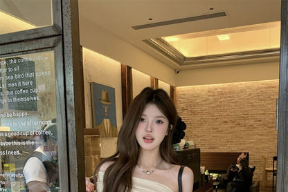 Skirt Plain Crop Asymmetrical One-Shoulder Top High Mini Pencil Waist Tank /