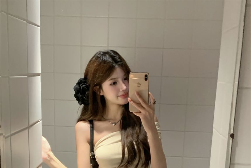 Skirt Plain Crop Asymmetrical One-Shoulder Top High Mini Pencil Waist Tank /