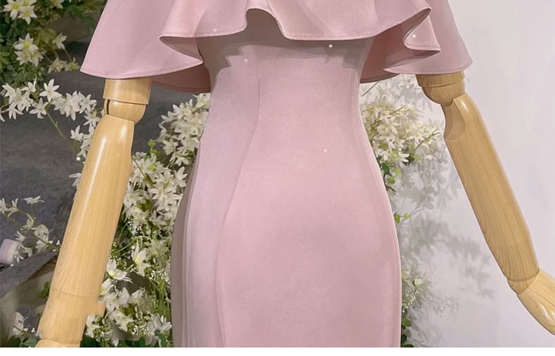 Halter Evening Neck Mermaid Cold Short-Sleeve Shoulder Rhinestone Gown Accent Plain