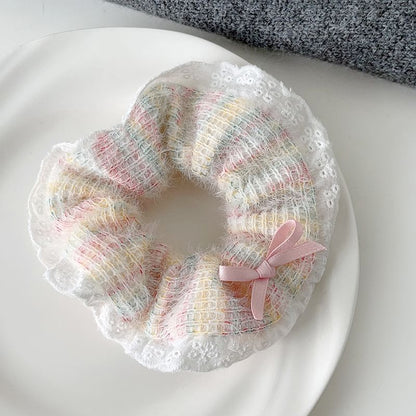 Bow Lace Trim Knit Scrunchie