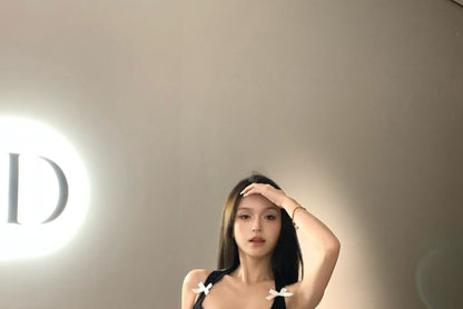 Neck Tank Top Crop Square Bow