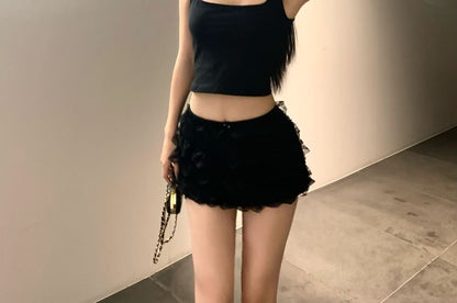 Neck Tank Top Crop Square Bow