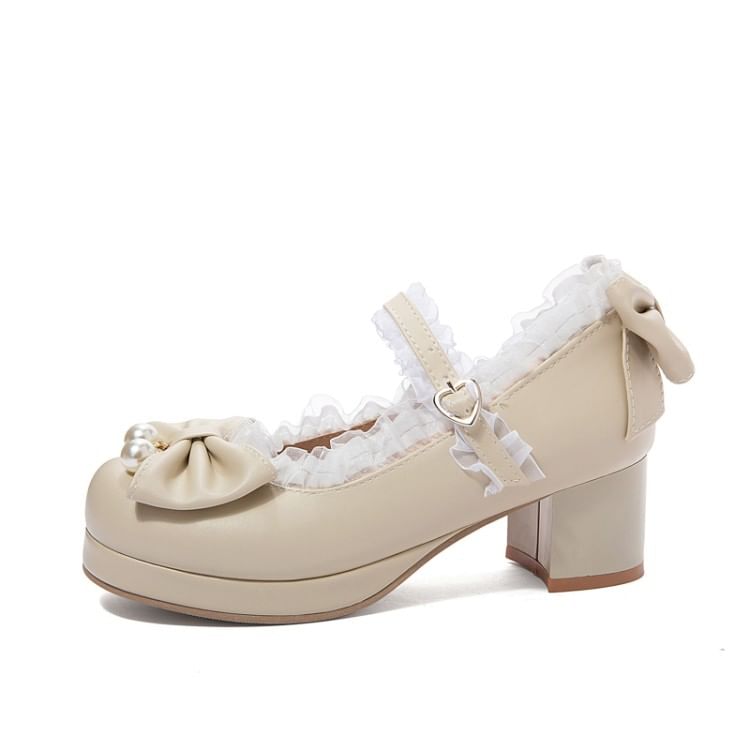 Platform Bow Ruffle Mary Jane Pumps