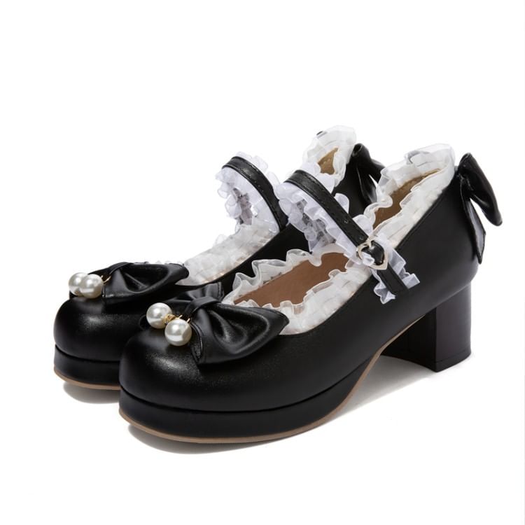 Platform Bow Ruffle Mary Jane Pumps