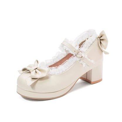 Pumps Bow Platform Mary Ruffle Jane