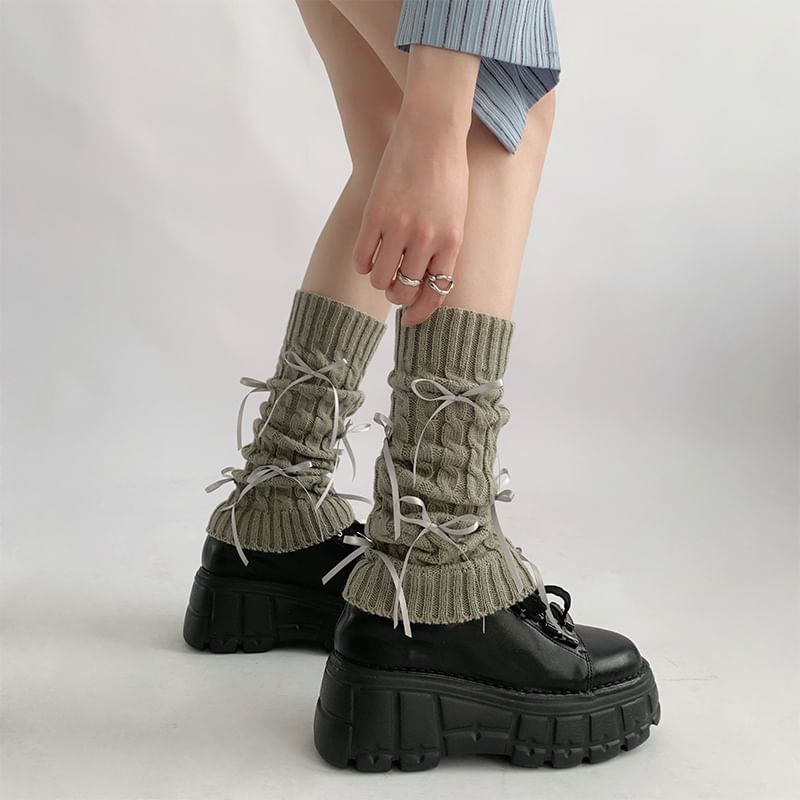 Bow Cable Knit Leg Warmers