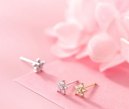 Floral Rhinestone S925 Sterling Silver Stud Earring