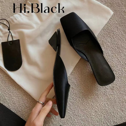 Heel Low Mules Square Toe Plain