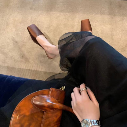 Heel Low Mules Square Toe Plain