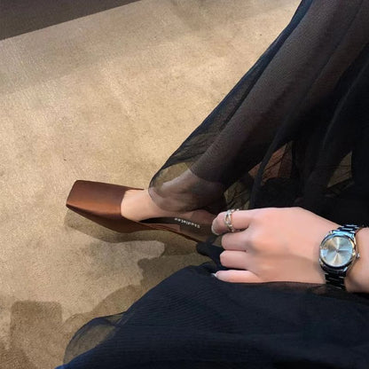 Heel Low Mules Square Toe Plain