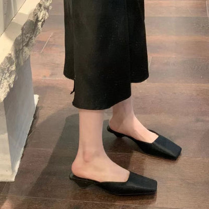 Heel Low Mules Square Toe Plain