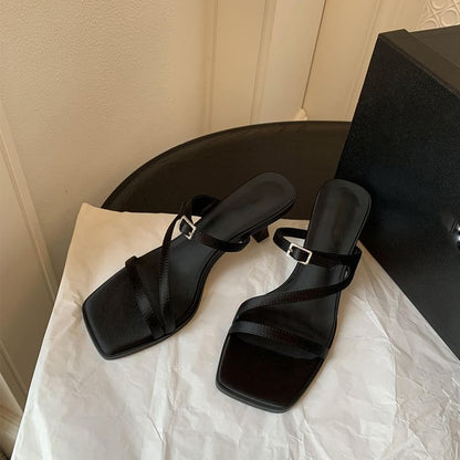 Sandals Heel Kitten Square Toe