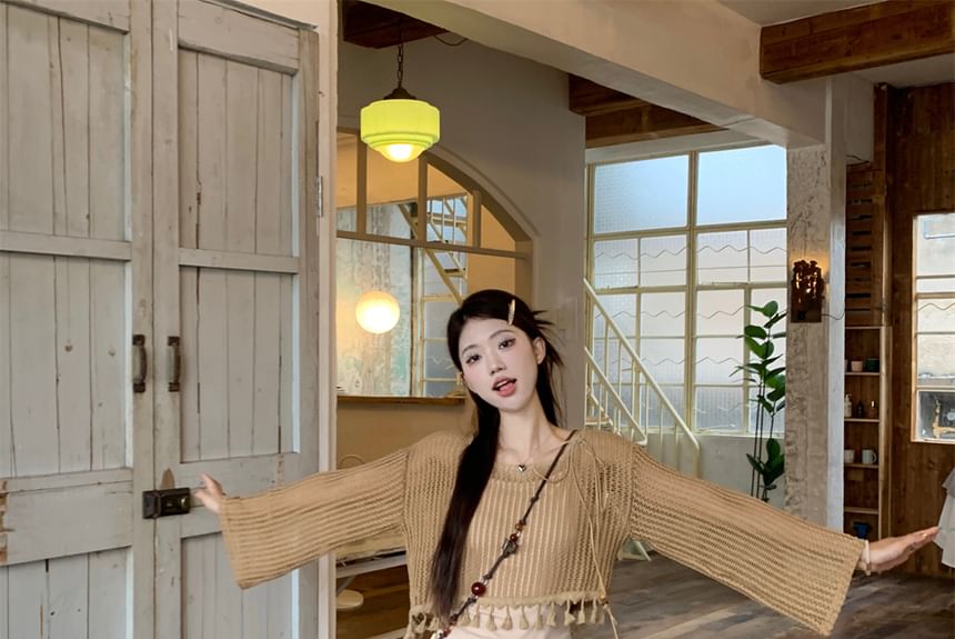 Mini Tassel Asymmetrical Detail Cropped / Top Mid Cami Rise Waist Plain Beaded Chain Skirt Distressed Sweater A-Line