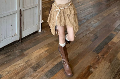 Mini Tassel Asymmetrical Detail Cropped / Top Mid Cami Rise Waist Plain Beaded Chain Skirt Distressed Sweater A-Line