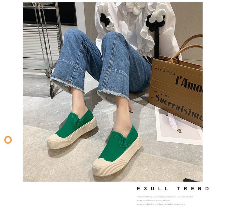 Canvas Colorblock Platform Slip-Ons