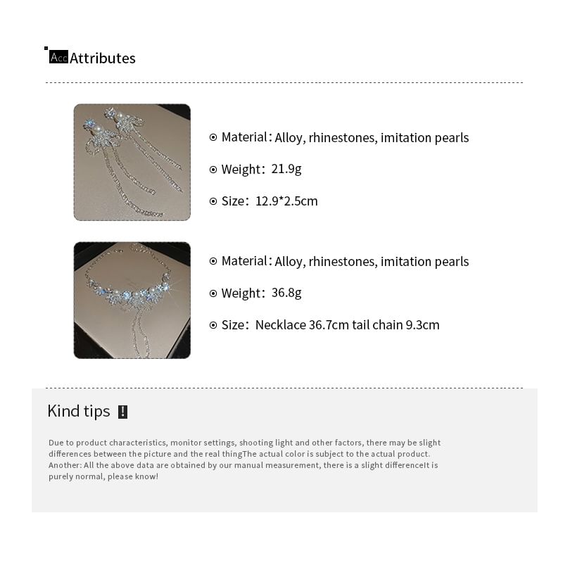 Ribbon Rhinestone Earring Drop Necklace /