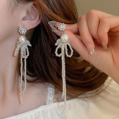 Ribbon Rhinestone Earring Drop Necklace /