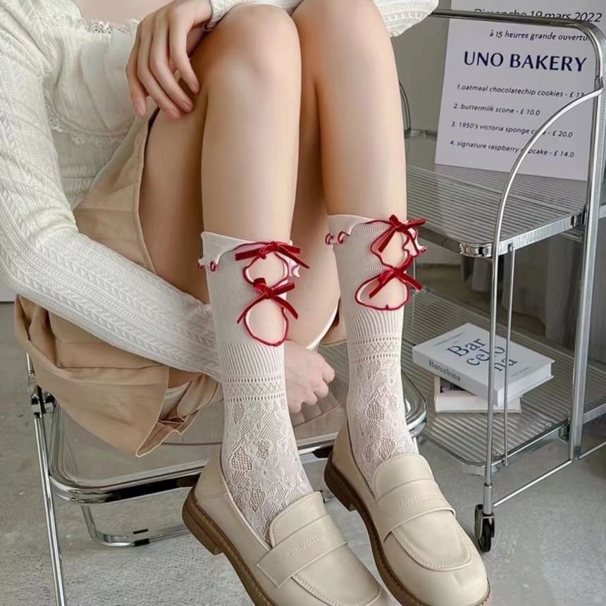 Ribbon Cutout Lace Socks