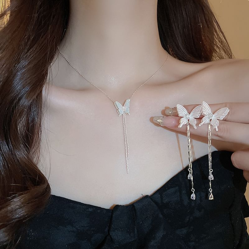 Butterfly Earring Alloy / Rhinestone Choker Dangle