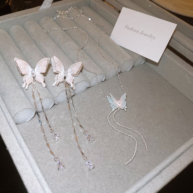 Butterfly Earring Alloy / Rhinestone Choker Dangle