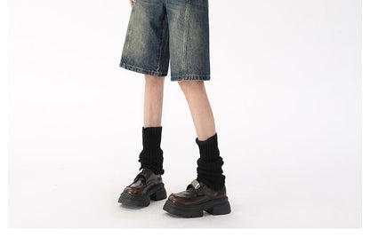 Denim Mid Washed Rise Shorts