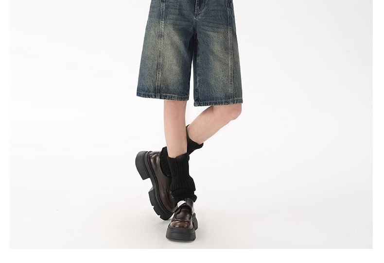 Denim Mid Washed Rise Shorts