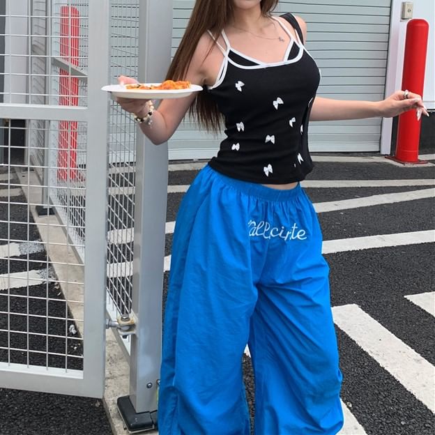 Top Pants Cami Bow Elastic Waist Plain / Leg Wide