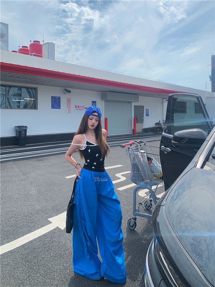 Top Pants Cami Bow Elastic Waist Plain / Leg Wide