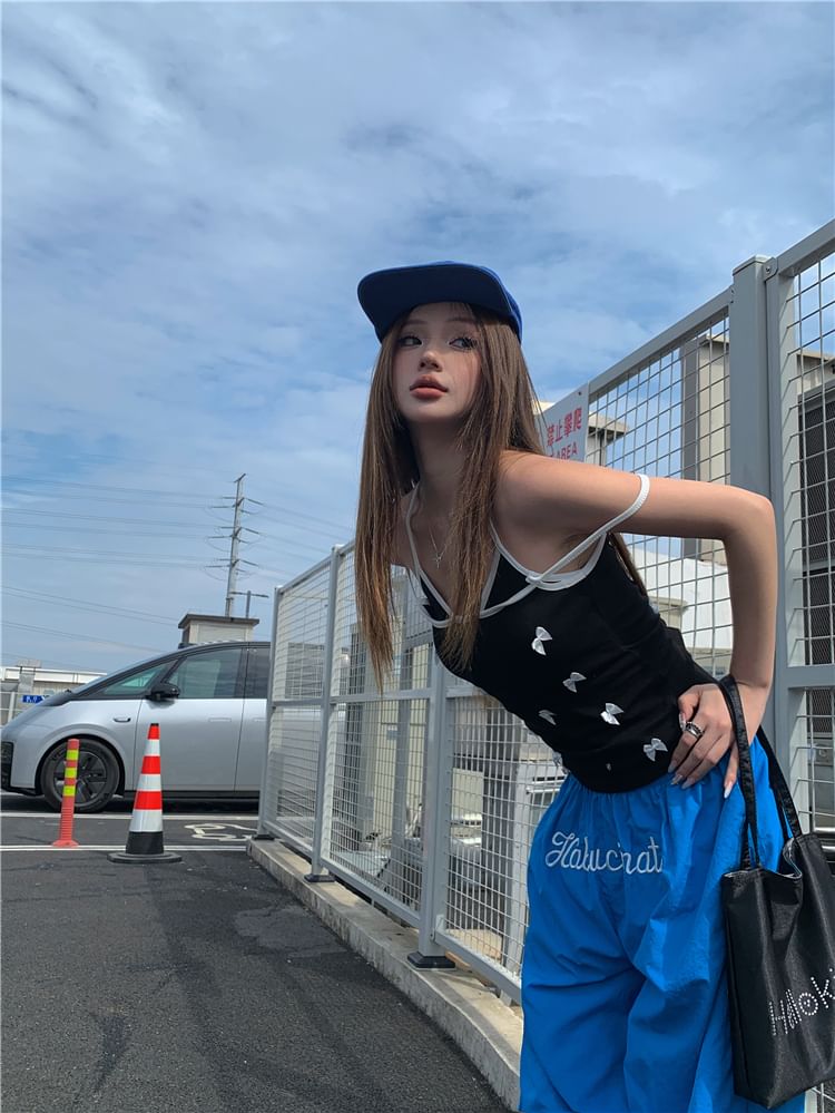 Top Pants Cami Bow Elastic Waist Plain / Leg Wide