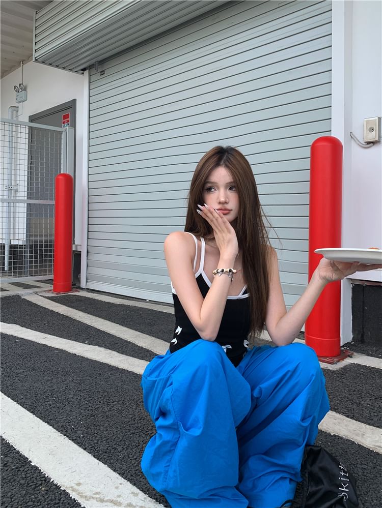 Top Pants Cami Bow Elastic Waist Plain / Leg Wide