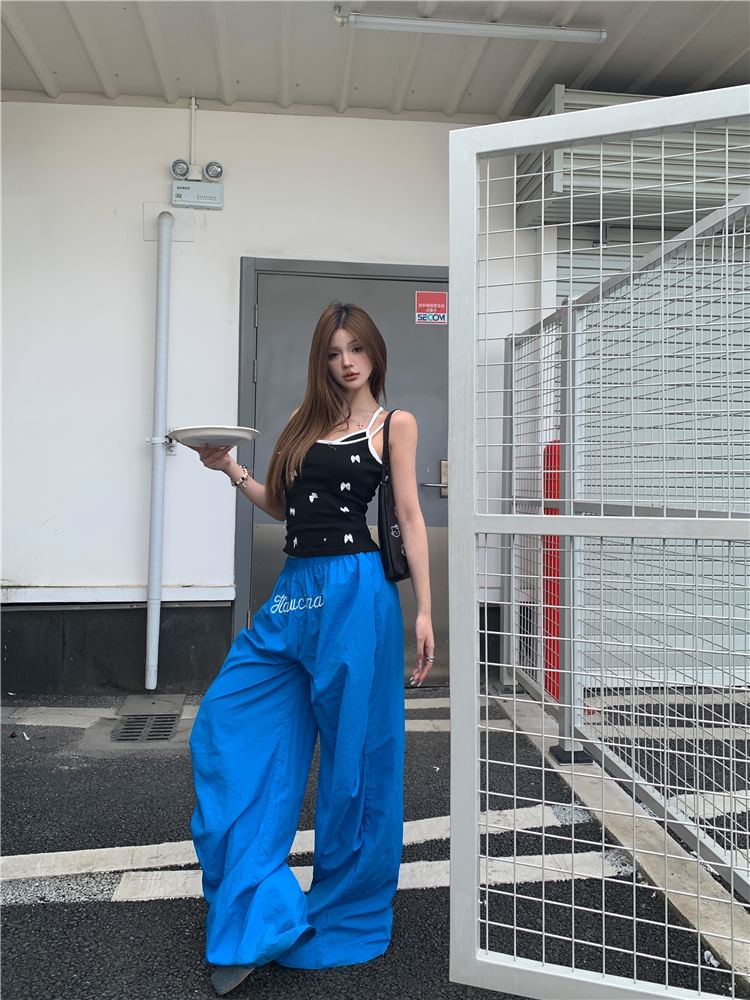 Top Pants Cami Bow Elastic Waist Plain / Leg Wide